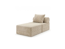 Sofá Modular 1 Lugar + Puff  Convertible Veludo Listado Beige
