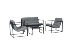 Conjunto Jardín, Mesa Cristal, 2 Mesas Centro, Sofá, 114x70x67cm, Gris+negro