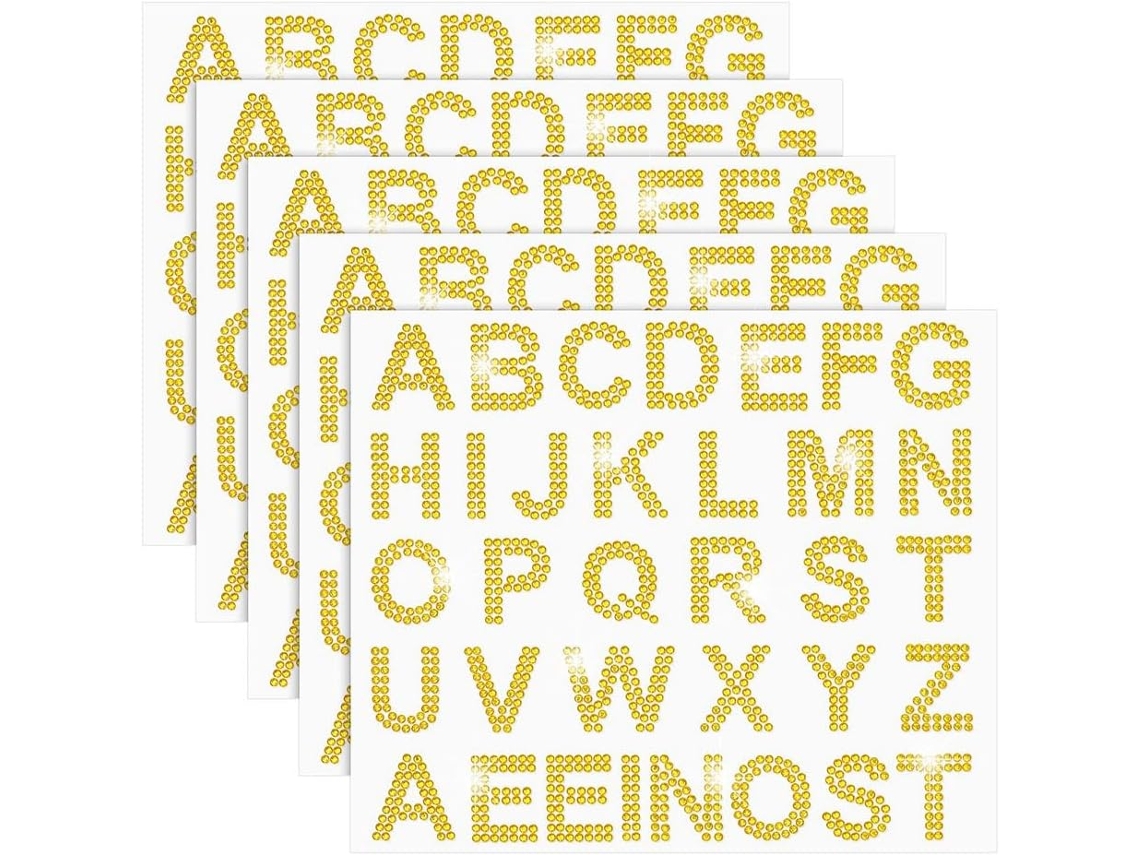 170 Pegatinas De Diamantes De Imitación Plateados, 5 Hojas Con 34 Letras Del Alfabeto.