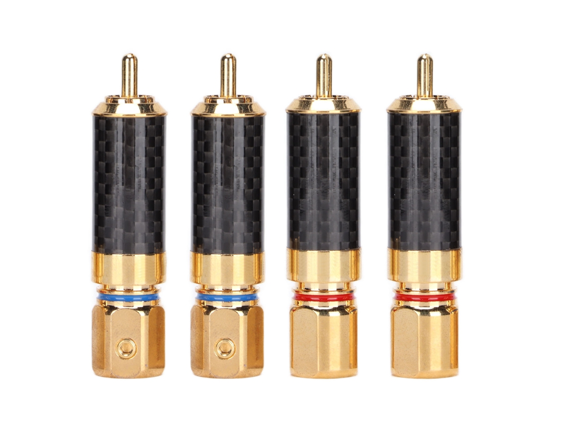 4 Unidades De Conectores De Audio Rca Loto De Latón Chapado En Oro Con Carcasa De Fibra De Carbono R1701