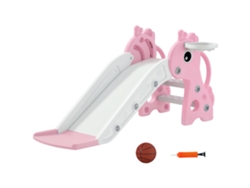 Tobogán Infantil 3 En 1 Con Forma De Jirafa, Aro De Baloncesto, Estructura Para Trepar Y Pelota, 106 X 51,5 X 52 Cm, Rosa.