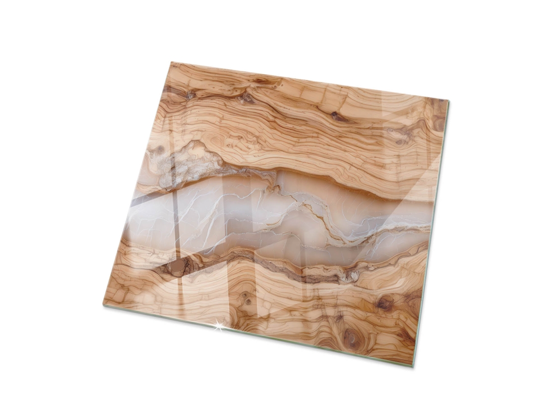 Tablero cuadrado de cristal de Espelharte (60 x 60 cm - Madera natural con resina - Beige)