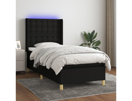 MAISON EXCLUSIVE Cama con somier con colchón y LED 90x200 cm Tela negra