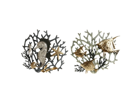 Decoración de Pared HOME ESPRIT Dorado Plateado Coral Mediterráneo 49,5 x 5 x 48,3 cm (2 Unidades)