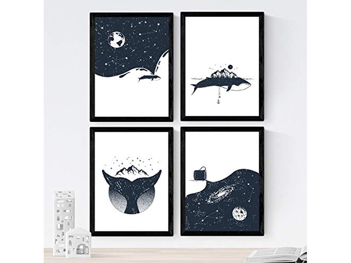 Set de 4 Láminas NACNIC Ballenas y Via Lactea (A3)