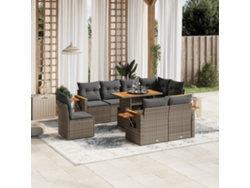 Conjunto de sofá de jardín de 9 piezas con cojines de mimbre gris de DKD Home Decor