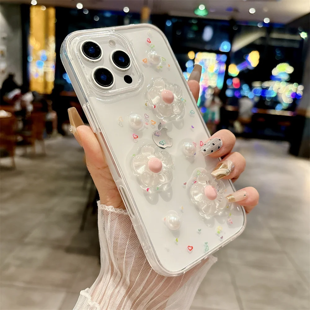 (iphone 16, Blanco) Funda Para Teléfono Con Diseño De Flores 3d, Apta Para Iphone, Funda Protectora A Prueba De Golpes.