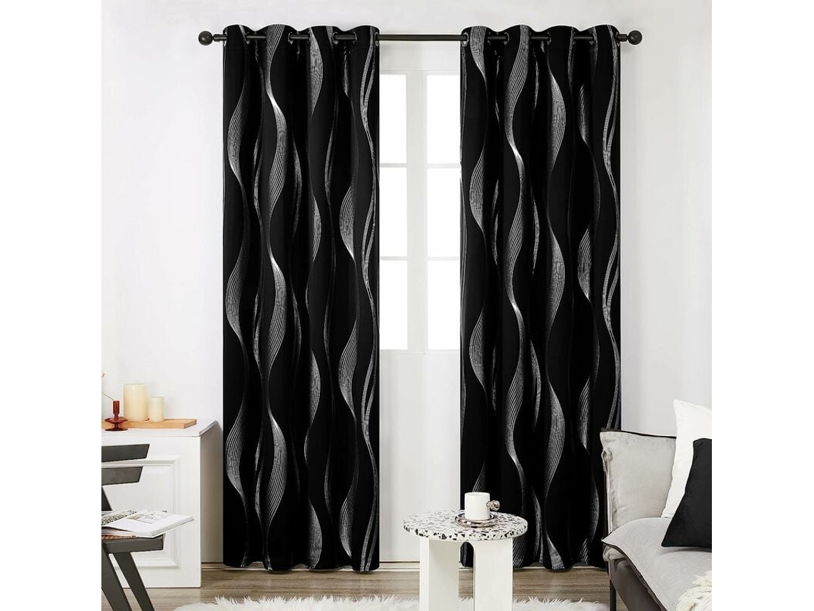 KOFIHETY Juego de 2 Cortinas para Comedor Cocina Dormitorio con Ojales 132x244cm Negro de Halloween Diseño de Líneas Térmico Blackout Plata