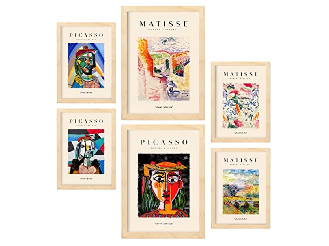 NACNIC Set De 6 Posters De Picasso Y Matisse Siglo Pasado Láminas De Fauvismo Y Surrealismo Para  Tamaños A3 & A4 Marcos Color Madera