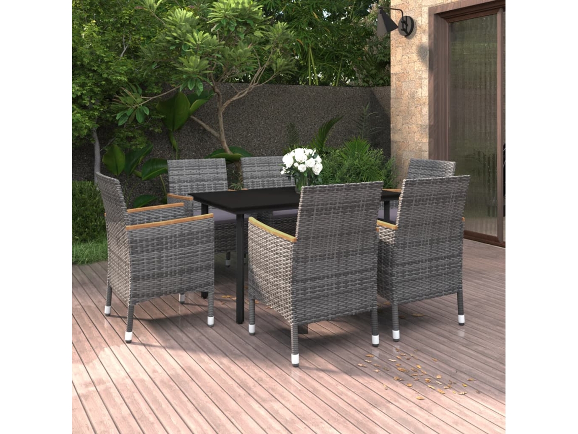 Juego de comedor de jardín de 2 piezas con cojines, mimbre, polietileno y vidrio, Dkd Home Decor