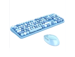 Teclado E Mouse Sem Fio Gamer Office Para Meninas Punk Colorido Ampliado Alargado Azul