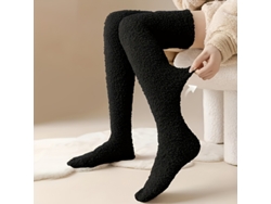Calcetines Por Encima De La Rodilla, Cálidos Calcetines De Lana Coral Hasta La Rodilla, Suaves Calcetines De Invierno (negros) Cuich