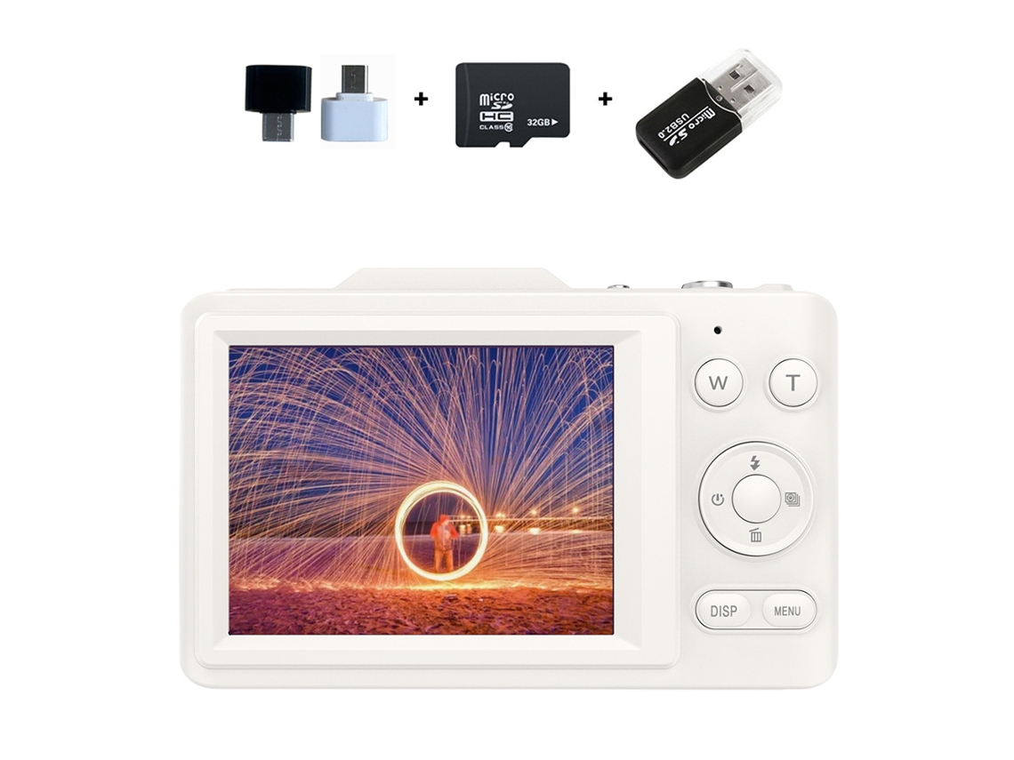 Câmara Digital H16 4K 48mp Tela de 2,8 Polegada Zoom 16x Câmara Compacta Antivibração Cartão de Memória 32g Branco GERTIZ