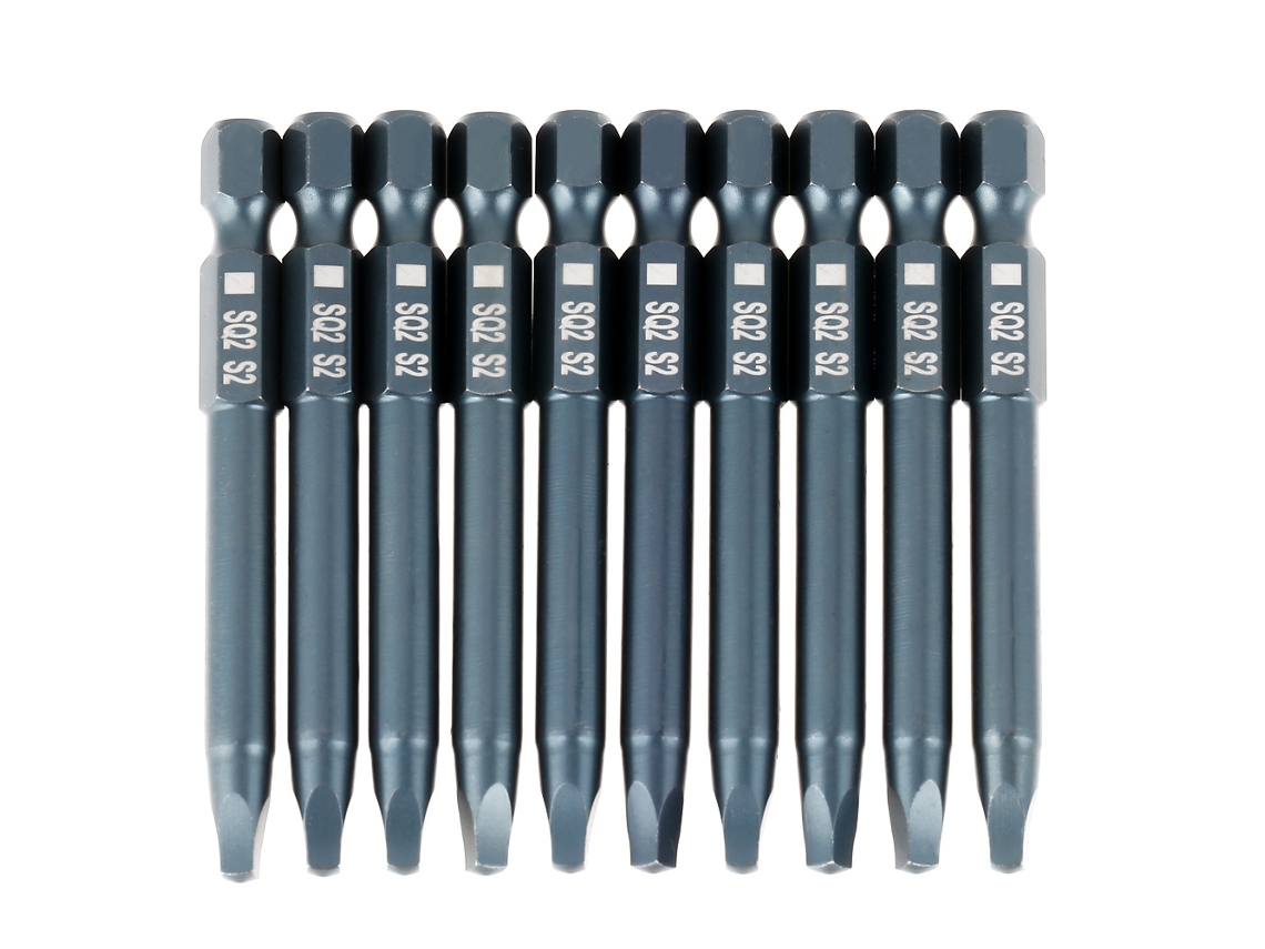 Set 10 Brocas De Destornillador De Cabeza Cuadrada S2 Acero Aleado Punta Hex 6.3mm 1/4" Largo 65mm