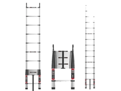 Escalera telescópica, altura regulable, diseño en forma de A, 5 m con ganchos.