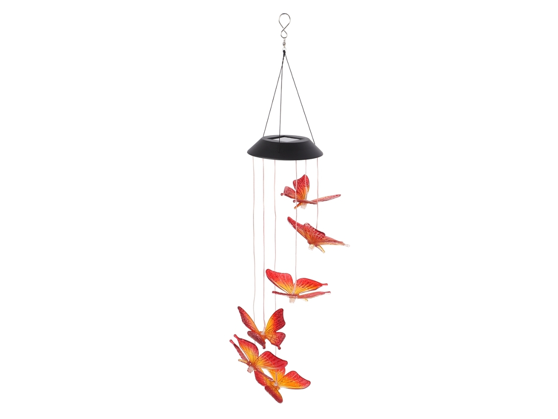 Campana de viento solar LED 2026 con luces que cambian de color para patio y jardín, hoja de arce roja