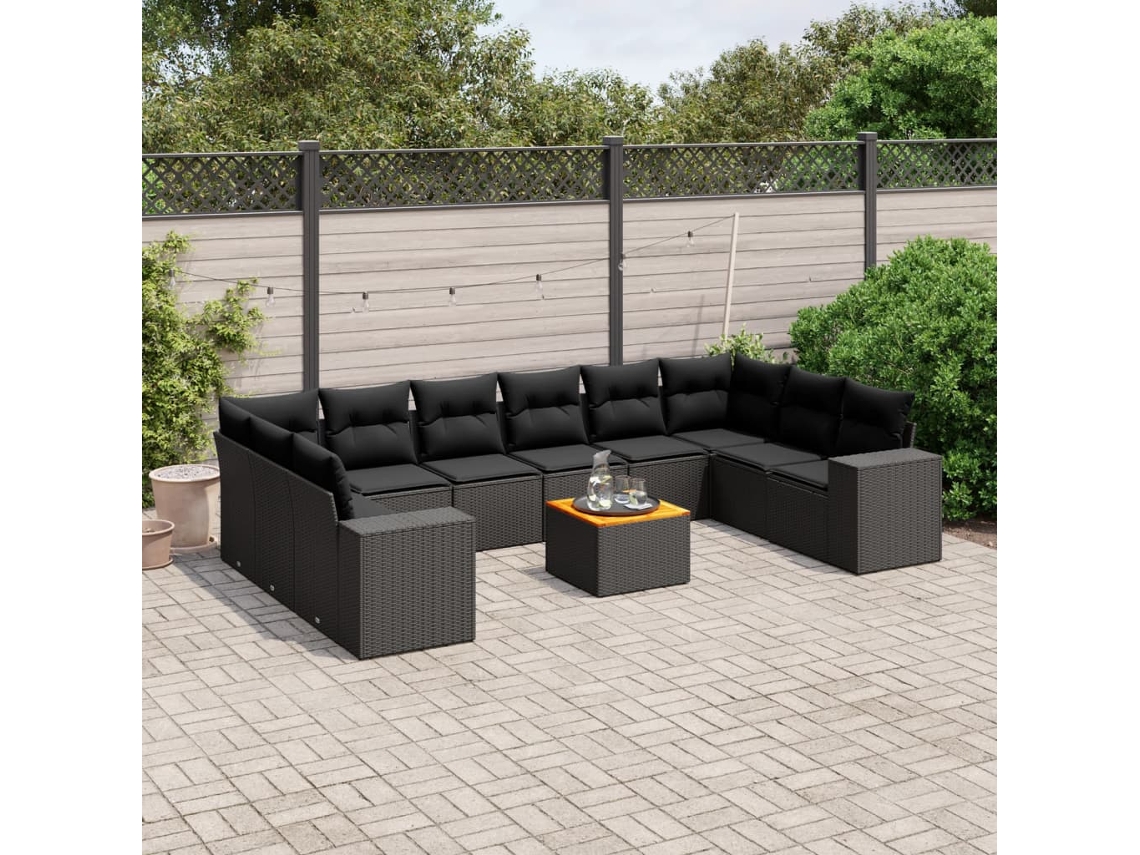 Conjunto de sofás de jardín de 11 piezas DKD Home Decor con cojines de mimbre negros
