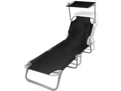 Tumbona plegable Mueble para patio Asiento de jardín con toldo acero y tela negro