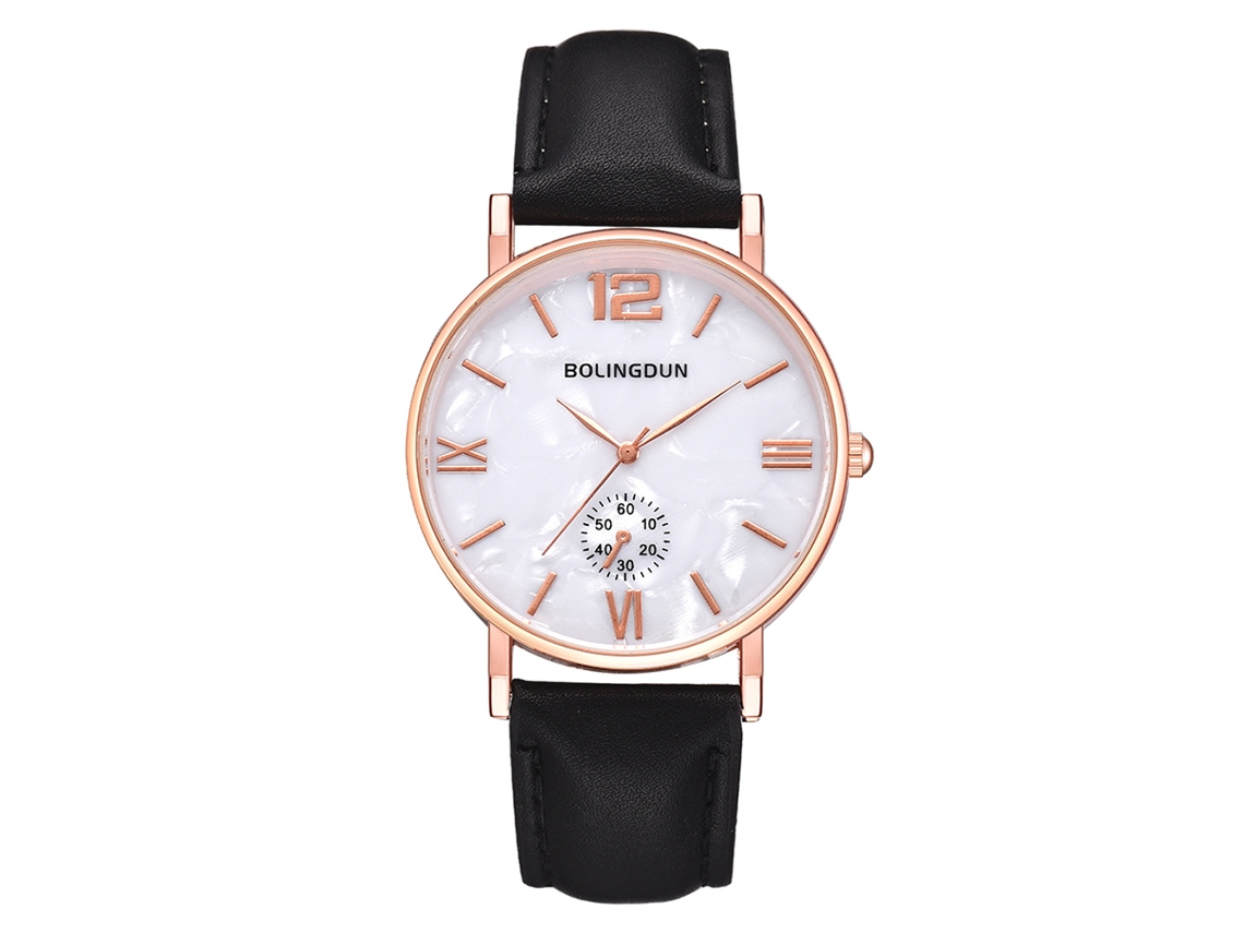 Reloj De Cuarzo Unisex Con Correa De Cuero Pu, Dial De Mármol, Moda (oro Rosa Grande)