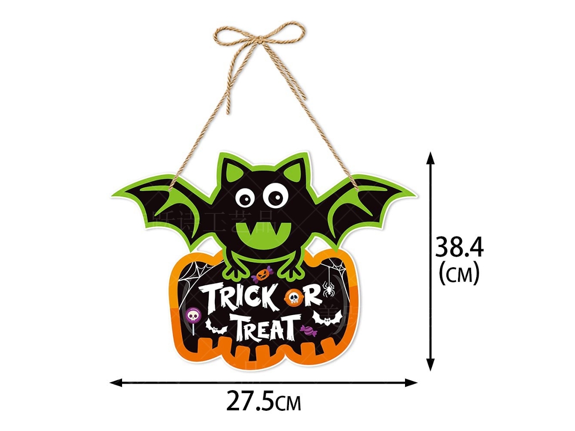 Letrero colgante de calabaza de Halloween 2024 con bruja y murciélago, pancarta decorativa para puerta de entrada para estilo hogareño I Viewleaf