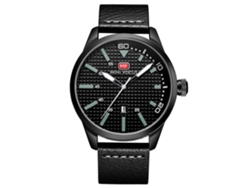 Reloj De Pulsera Para Hombre De Moda Con Correa De Cuero Impermeable Mini Focus Negro+verde