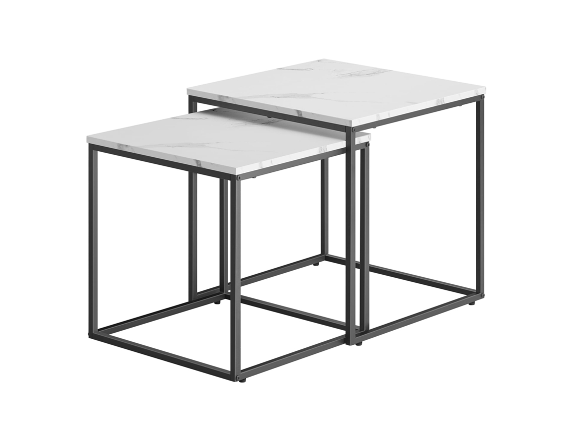 Mesa de centro cuadrada Leobert de dos piezas en mármol y patas negras