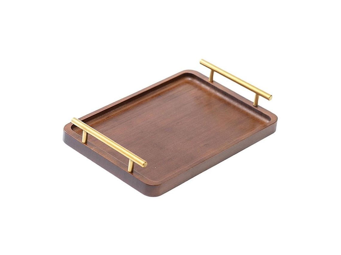 Bandeja De Madera Con Asas De Metal Para Servir, Mesa De Café, Rectangular, Decorativa Y Versátil 20x30cm Madera