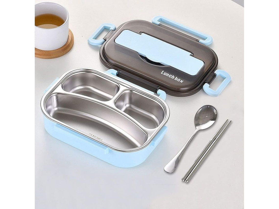 2026da-bandeja De Almuerzo Para Niños Y Adultos Acero Inoxidable 3 Compartimentos Aislante Térmico 1000/1300ml Azul