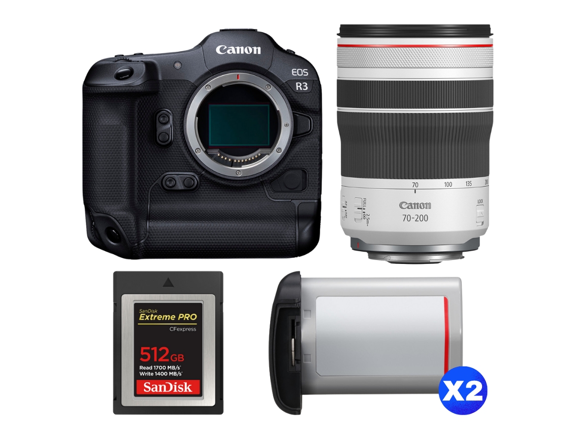 Canon Eos R3 + Rf 70-200mm F/4 L Is Usm + 1 Sandisk 512gb Extreme Pro Cfexpress Type B + 2 Canon Lp-e19 + Ebook “20 Consejos Para Fotos Que Impactan”