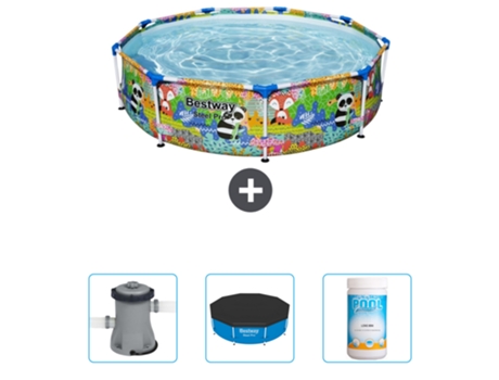 Piscina BESTWAY Round Steel Pro - 274 x 66 cm - Animal print - Incluida Bomba - Cubrir - Cloro