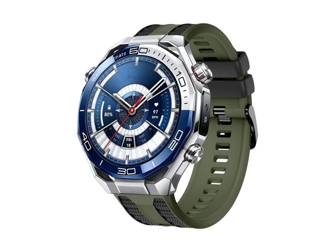Bracelete Para Huawei Watch Ultimate 2 - Silicone Bicolor - Grãos Verticais Verde-exército E Preto