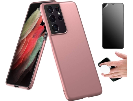 Kit Carcasa Y Protector Samsung S21 Ultra Ultimatte Turtleshell Y Popsocket Rosa