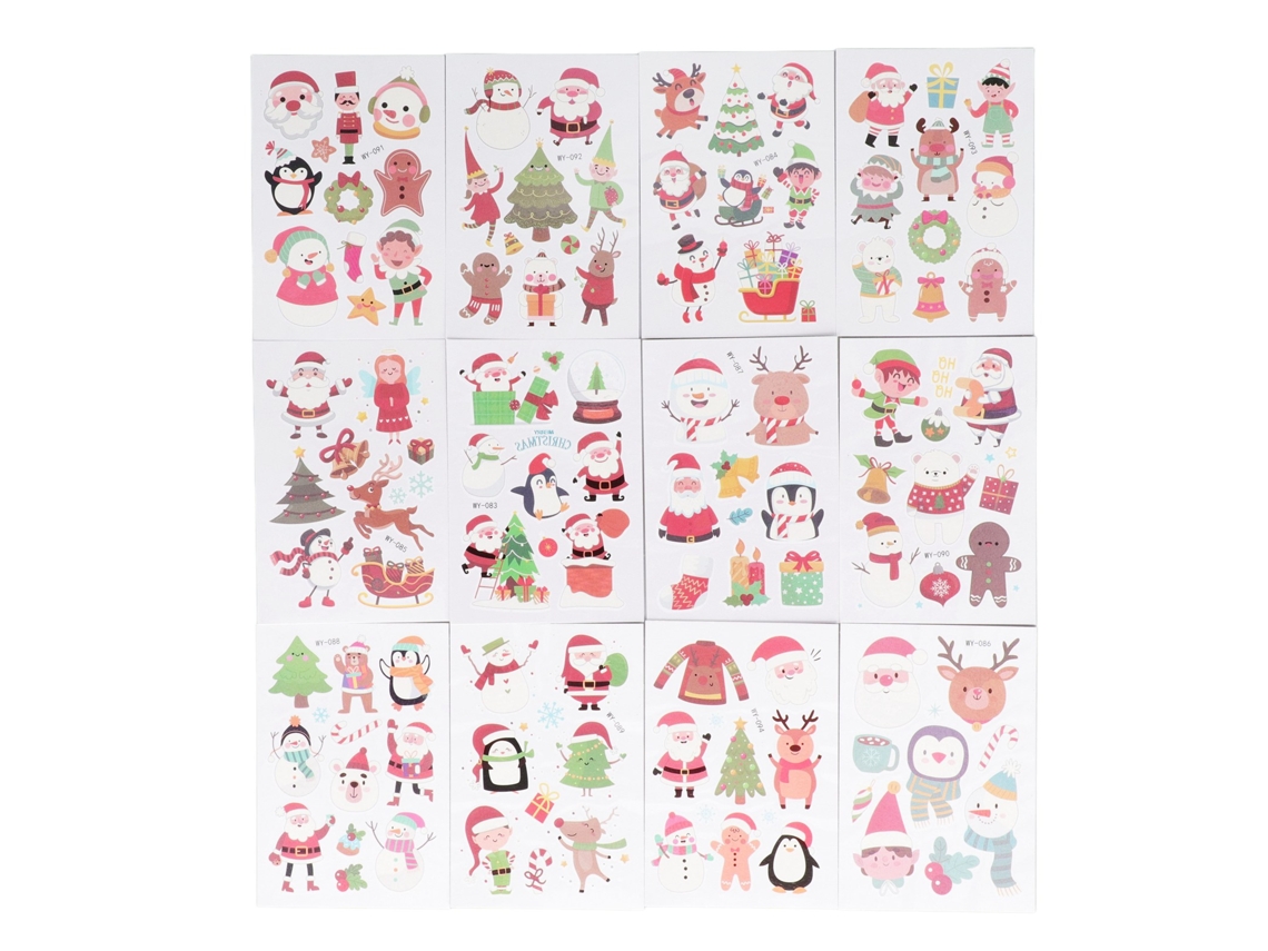 12 Láminas De Pegatinas Luminosas De Tatuajes Navideños, Impermeables, De Larga Duración, Para Niños.