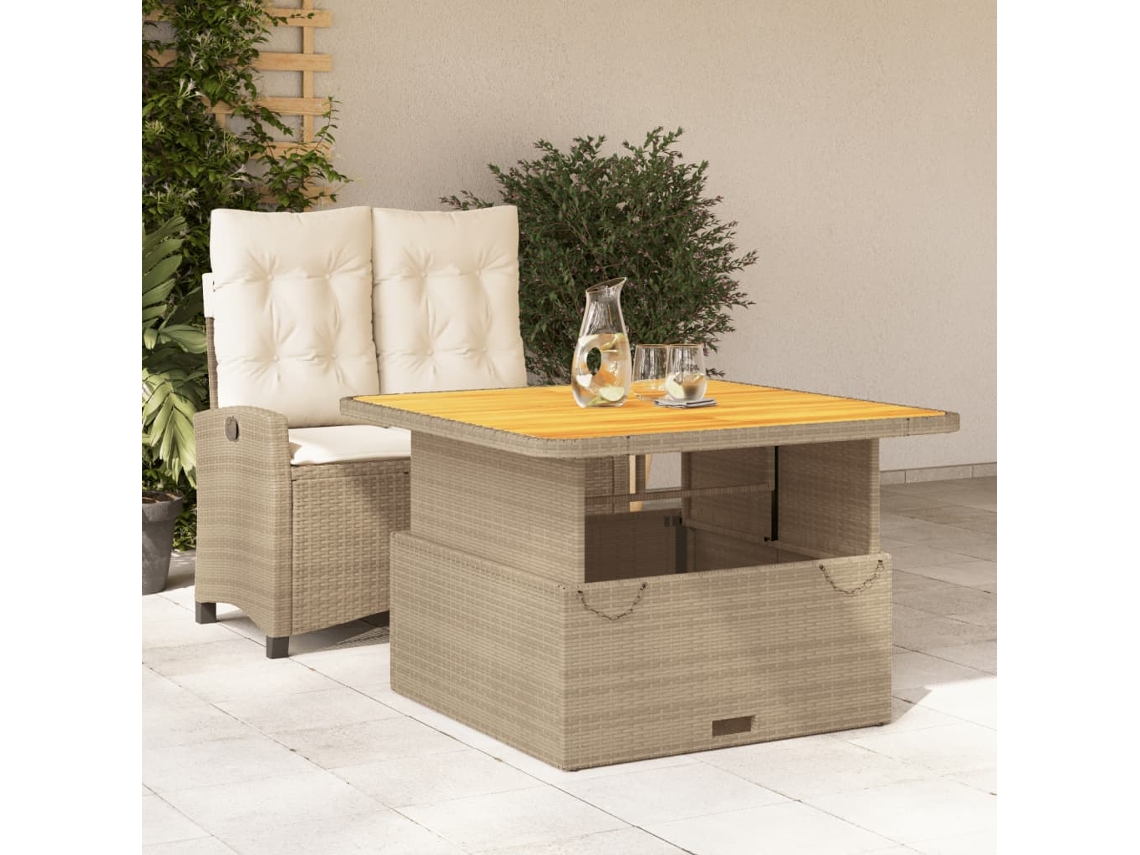 Juego de comedor de jardín con cojines, mimbre beige, Dkd Home Decor