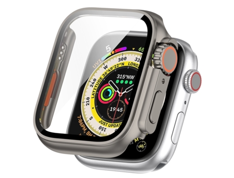 Apple Watch Series 9/8/7 45 mm Película templada + Caja protectora de reloj incorporada parcial (acero titanio)