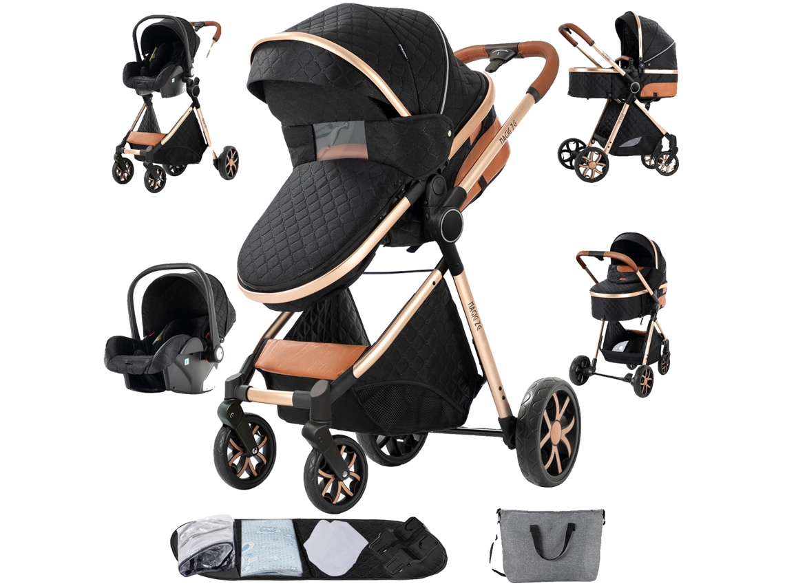 Cochecito de bebé, funcionalidad 3 en 1, diseño ligero, negro obsidiana