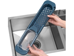 Cesta de escurridor de cocina, rejilla telescópica para fregadero, estante, esponja de escurridor, paño para lavar platos (azul oscuro)