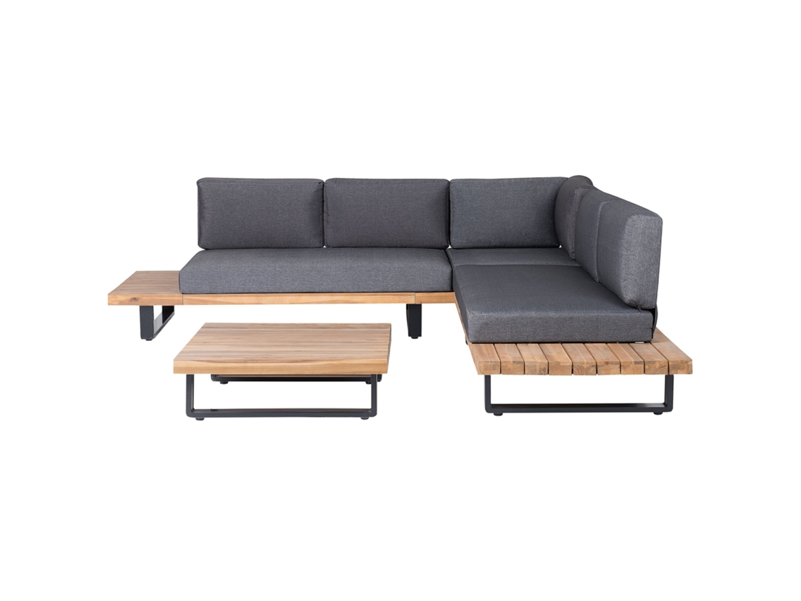 Conjunto de sala de estar esquinero 5 plazas de madera de acacia clara/gris oscuro BELIANI Mykonos