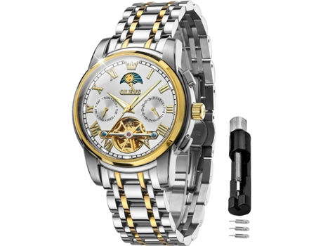 VEANXIN Reloj mecánico hueco impermeable luminoso automático para hombre(blanco)