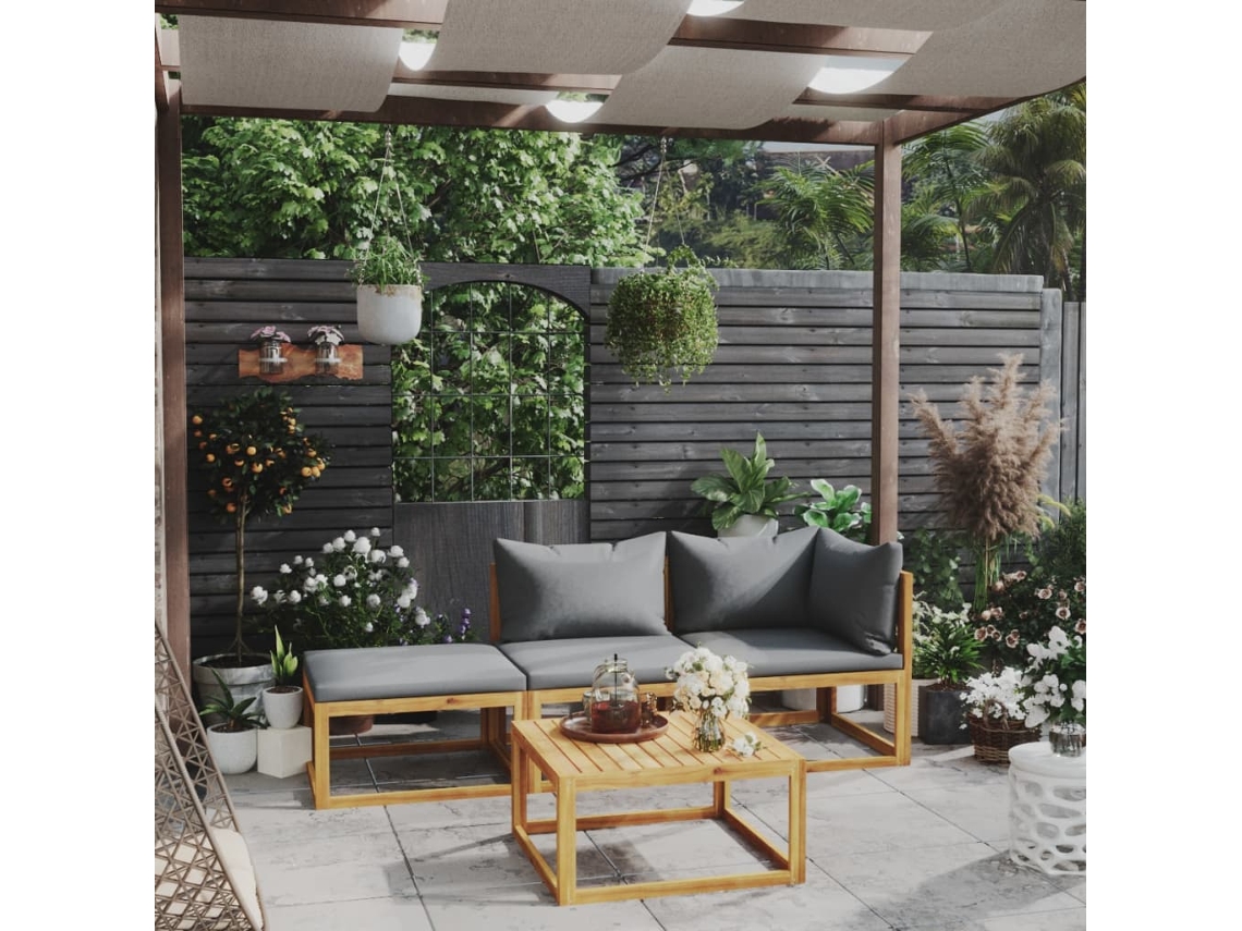 Conjunto de salón de jardín de 4 piezas con cojines de madera maciza de acacia DKD Home Decor