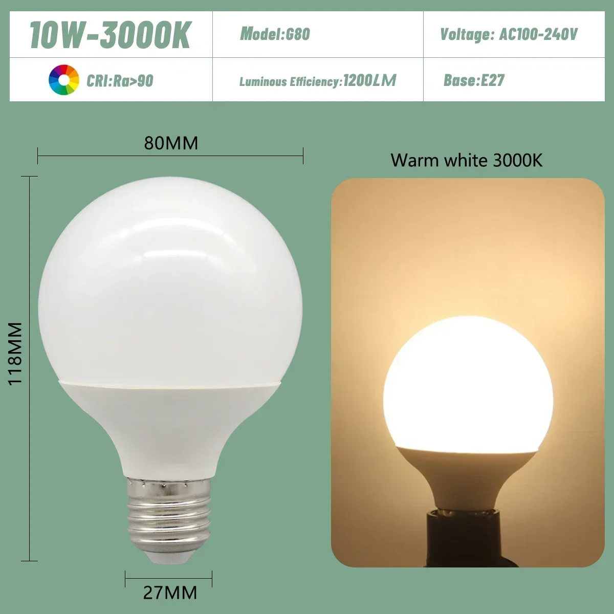 (10w 3000k, 6 Bombillas) Bombillas Led Grandes, E27, Ac100-240v, Iluminación De Bajo Consumo.