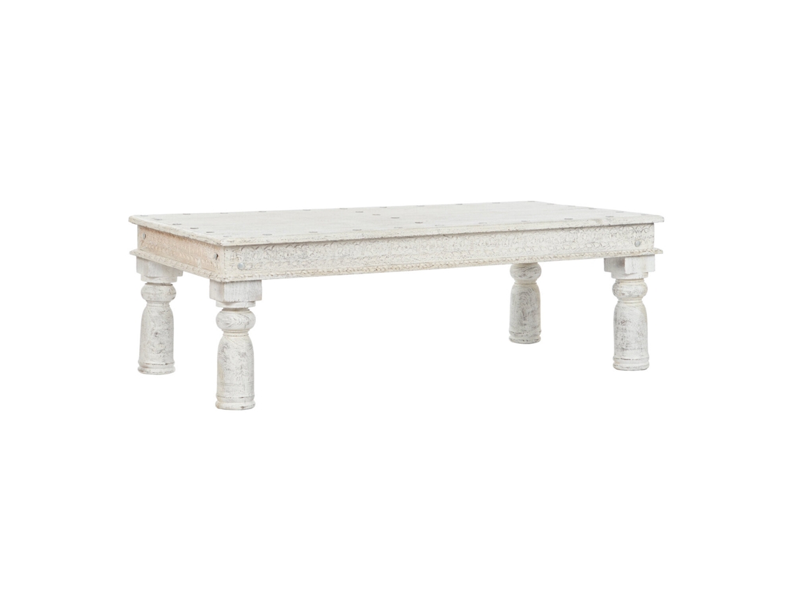Mesa Centro Madera Tallada Decape Blanco 150x76x48cm