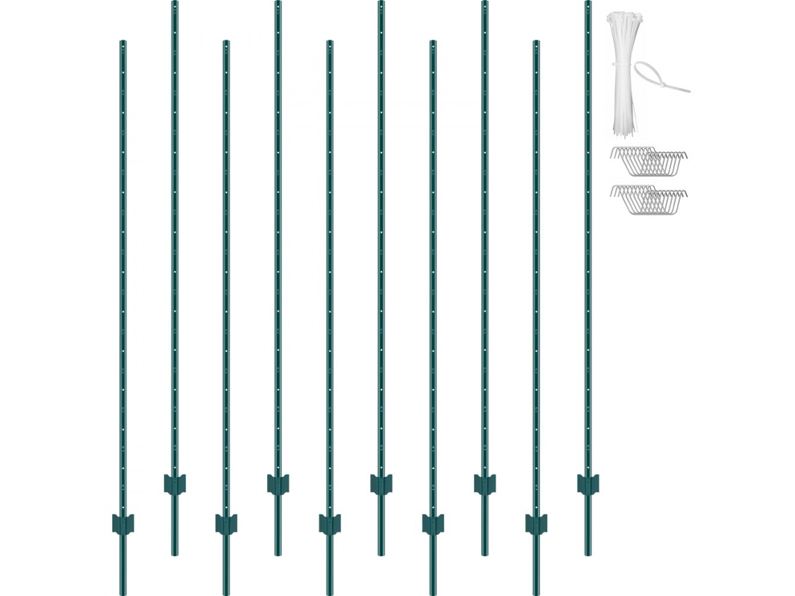Juego de 10 postes metálicos de acero verde de 213 cm para jardín y patio Tekmaquinas