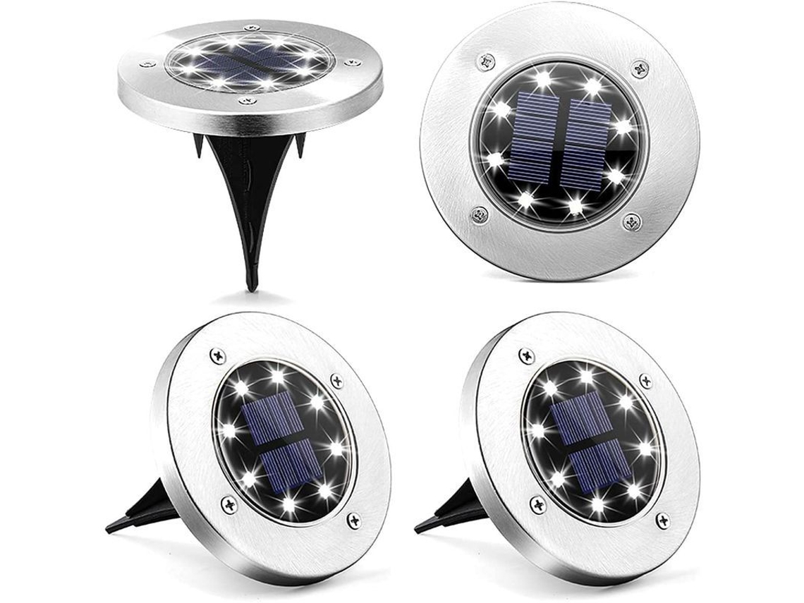 2026-32224-luces Solares Exteriores De Disco Con 8 Led Impermeables Para Jardín Paisajismo Blanco