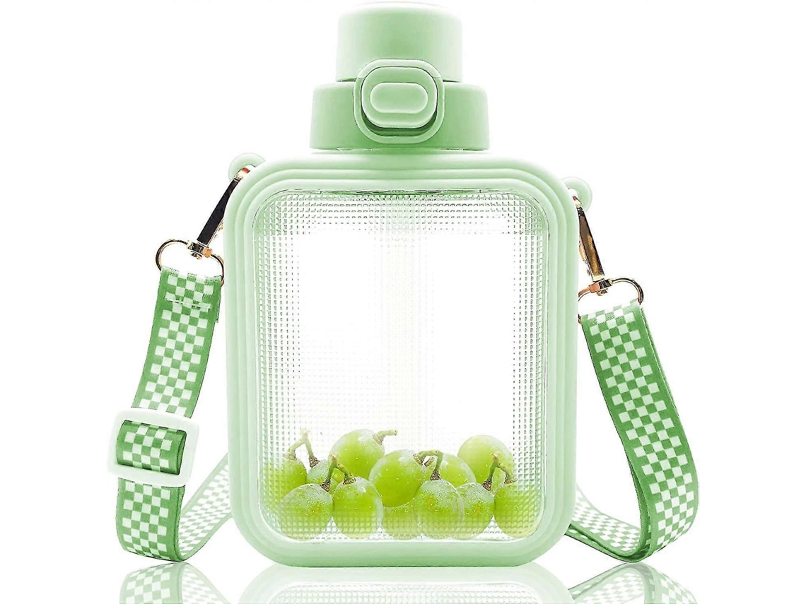 Botella De Agua Cuadrada Kawaii Con Pajita Y Asa Ajustable, Botella De Agua Deportiva Portátil Con Adhesivo De Dibujo Animado. Rosewell