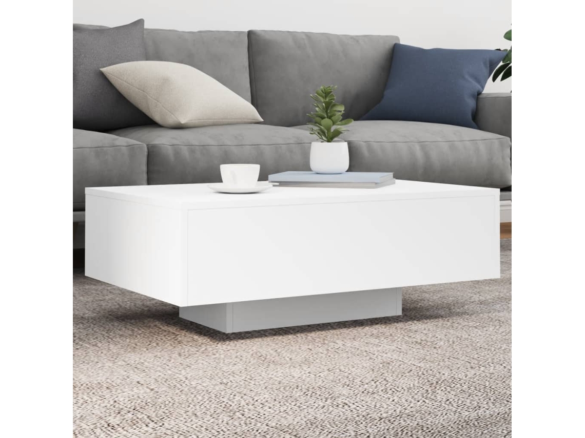 Mesa De Centro | Mesa De Café | Mesa De Salón Con Luces Led Blanco 85x55x31 Cm