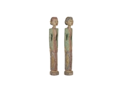 Set 2 Figura Madera Tallado Policromia 35x15x102cm