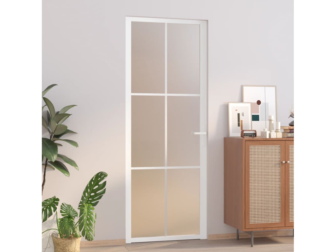 Puerta Interior De Vidrio Y Aluminio Blanco Mate 76x201,5 Cm