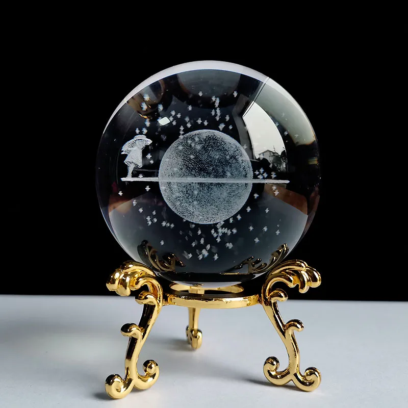 (base Dorada) Adorno De Bola De Cristal, Estatua Esférica Grabada Con Láser En 3d, Galaxia