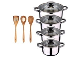 Batería De Cocina Ø16ø18ø20ø24 Cm De Acero Inoxidable Dina San Ignacio (8 Piezas) Con 3 Utensílios